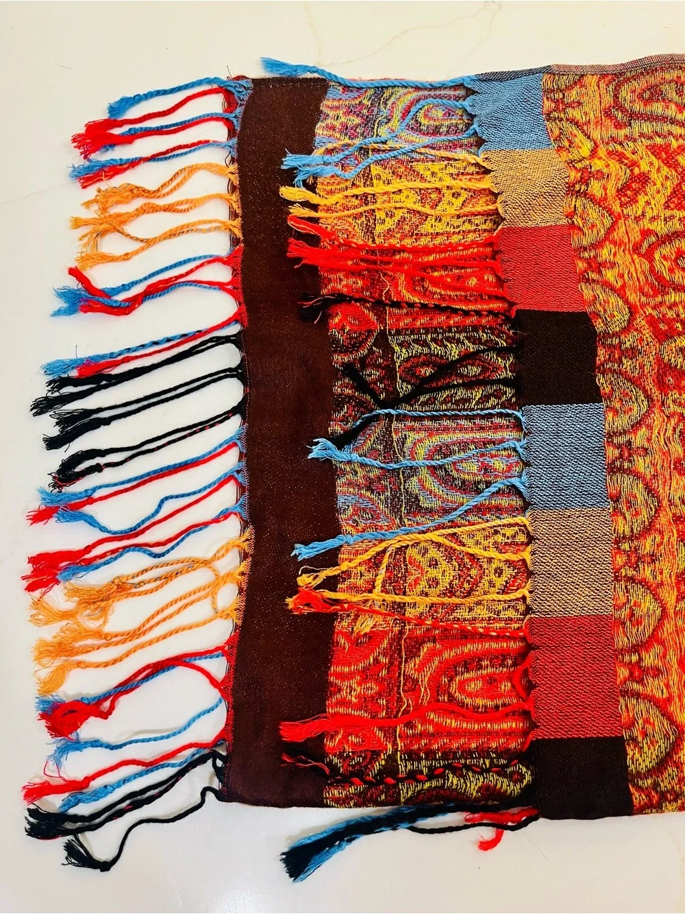 Pashmina Paisley Striped Oversized Scarf Wrap Multicolor Fringe NWOT